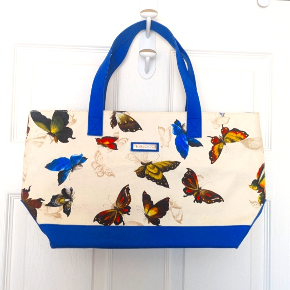 Jim Thompson Butterfly Print Tote Bag with Blue Accents